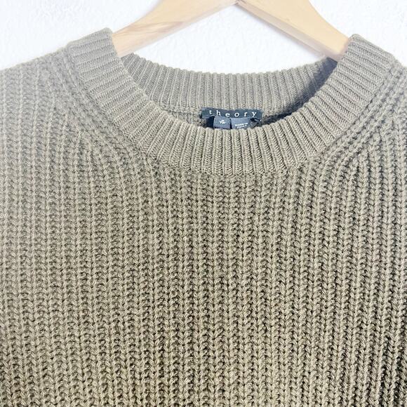 Theory Army Green Wool Cashmere Sweater Size Petite - Picture 2 of 6